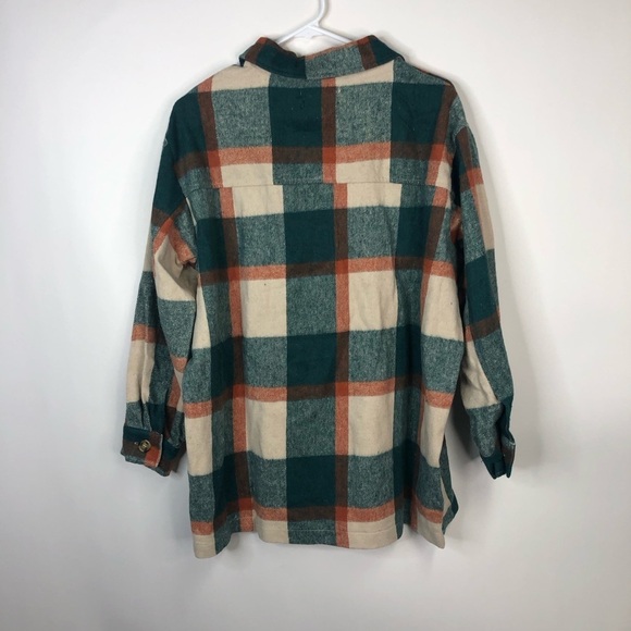 Shacket jade green and coral plaid long sleeve button down XS - Picture 7 of 13